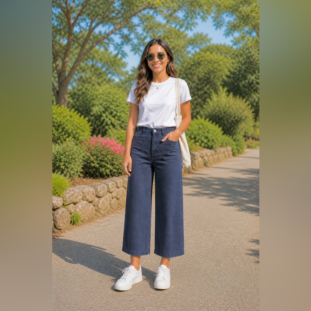 ROLLA’S Sailor Jeans Womens Sz 28 High Rise Wide Leg Washed Navy 27x28” Cropped